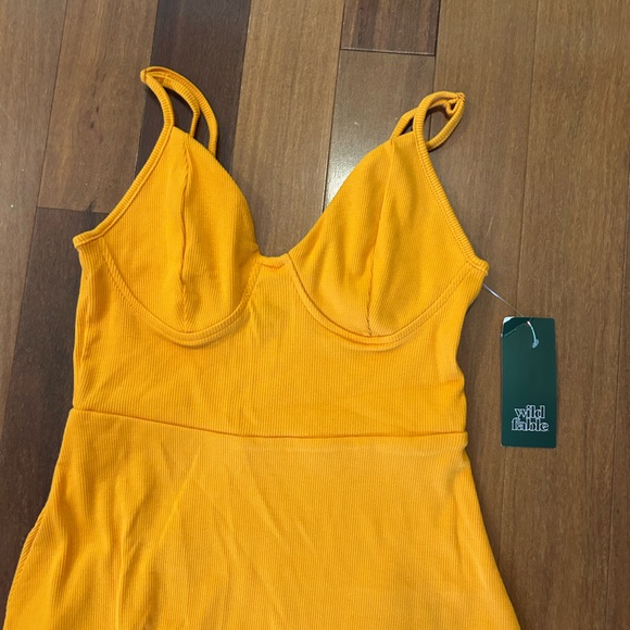 Wild Fable Knit Skater Dress Women's XS Spaghetti Strap Gold Ribbed Beachy NWT - Picture 3 of 5